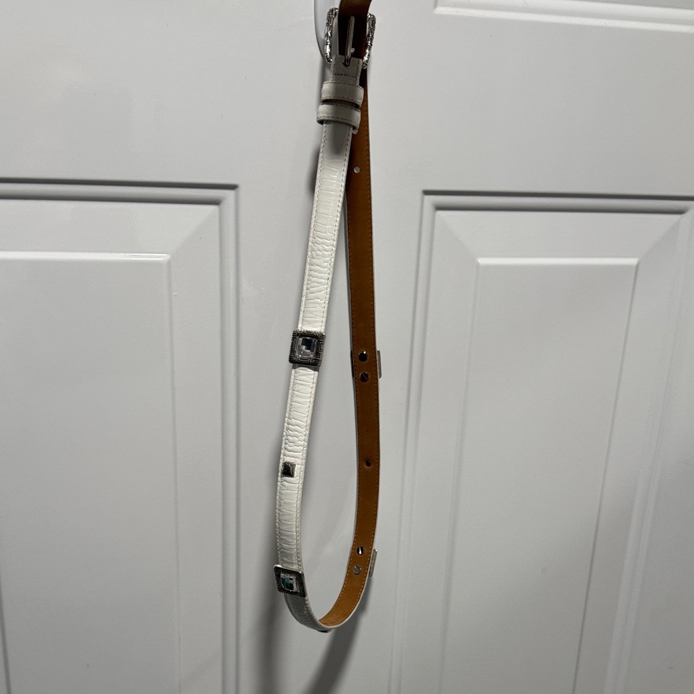 Brighton White Leather Belt with Silver Details